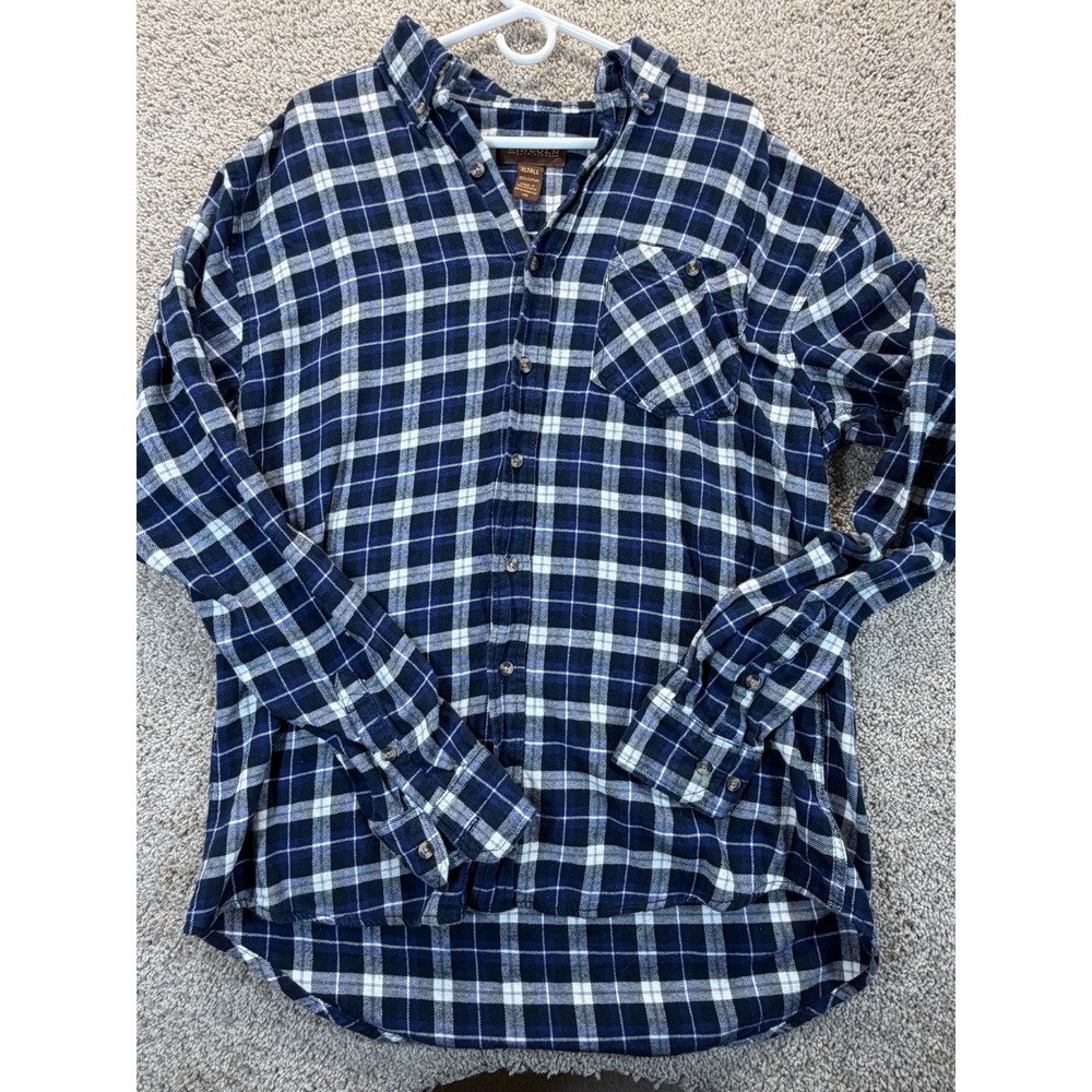 Lincoln Outfitters Mens XL Tall Flannel Shirt Navy Blue‎ White Plaid Cotton L/S